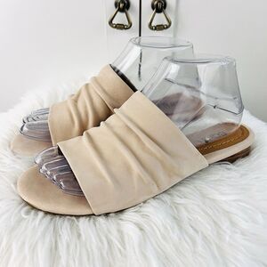 Earth Talma Beige Ruched Slip on Sandals Comfort Earthy Neutral Lagenlook 7.5M